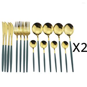 Ensemble de couverts 16pcs / ensemble Blue Gold Table Voline Set Fork Fork Spoon Luxury Dingewred Varelle en acier inoxydable Couplements