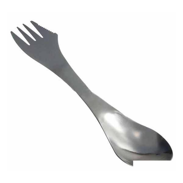 Juegos de cubiertos 1 Unids 3 En 1 Cuchillo Tenedor Cuchara Vajilla para exteriores Función Mti Acero inoxidable Spork Cam Senderismo Picnic Utensilios Combo Wll Otgjy