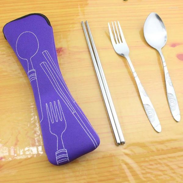 Ensemble de couverts 1set Portable Travel Camping Picnic Fork Spoon Copsticks Outdoor Travelling Table Varelle avec sac KV 083