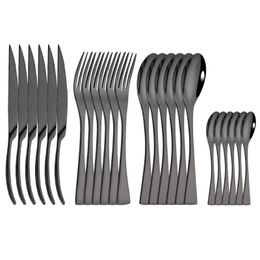 Ensemble de couverts 24pcs Dîne noire Set de couverts 304 Steel Steak Steak Steak Knives Forks Scoops Table Vide