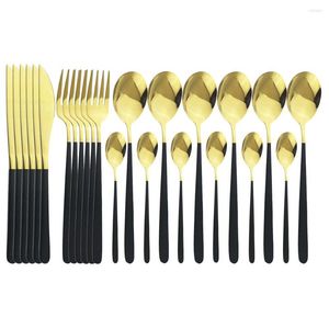 Flatware sets 24 -stcs/set zwart goud bestek set mes vork lepel 18/10 roestvrij staal servies spiegel service