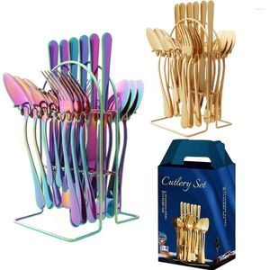 Flatware sets 24 -koppig gouden zilverware set service voor 6 premium roestvrij staal met geschenkdoos inclusief messenvork lepel