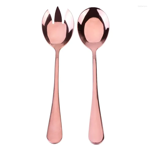 Conjuntos de cubiertos 2 piezas de acero inoxidable cuchara de oro rosa ensalada para servir helado postre vajilla para suministros de fiesta de Navidad herramientas de cocina