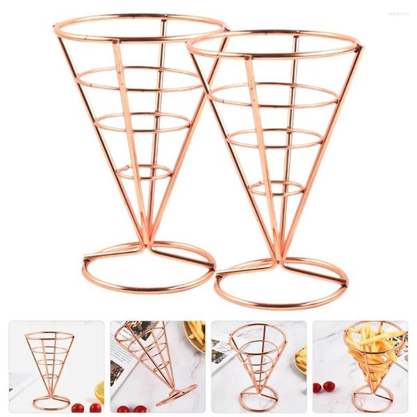 Couverts Ensembles 2pcs Français Fry Stands Cône Métal Fil Snack Panier Apéritif Servir Racks Charcuterie