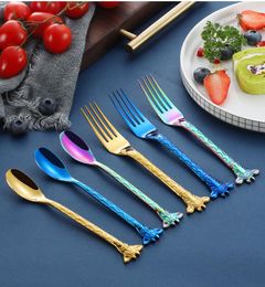 Ensembles de couverts 2pcs Set Colorful en acier inoxydable Spoon Spoon Girafe Degne Dîner pour enfants et animaux à manger