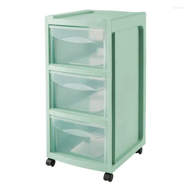 Flatware Sets 3-Drawer Plastic Storage Cart With Wheels In Classic Mint