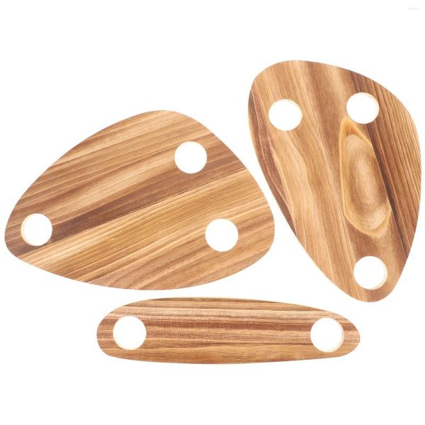 Conjuntos de cubiertos 3 PCS Suministros de picnic Tableros para servir botellas Portavasos Bandeja de madera Bandejas de mesa para comer Plato de madera Piezas de adorno