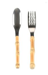 Flatware sets 304 roestvrij staal creatief handgemaakte houten handgreep bamboe root servies set baby kinderen kinderen kleine mini lepel fo8643710