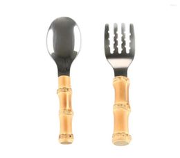 Flatware sets 304 roestvrij staal creatief handgemaakt houten handvat bamboe root servies set baby kinderen kinderen kleine mini lepel fo3855606