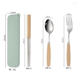 Flatware Sets 304 Tableware Set Portable Cutlery Dinnerware Stainless Steel Knife Fork Spoon Pure Wooden Handle Travel With Box