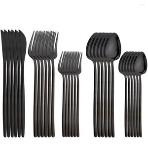 Bestek Sets 30Pcs Zwart Bestek 18/10 Roestvrij Stalen Set Keuken Dinnerwar Spiegel Zilverwerk Steak Mes Vork Lepel Servies