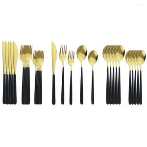 Flatware sets 30 stks zwart gouden bestek set 304 roestvrij staal etenswaren mes vork lepel diners servies keuken zilverwerk