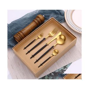 Flatware sets 30 stks zwart gouden keukengerei roestvrij staal bestek set bruiloft tafelwerk dinerservice vork mes lepel druppel d dhdb3