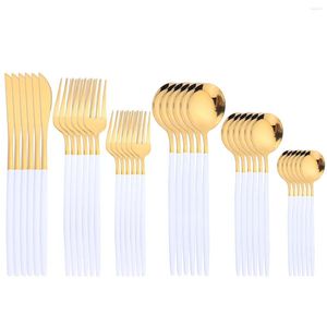 Flatware sets 36 stks wit gouden spiegel servies roestvrijstalen bestek set mes vork dessert diner lepel zilverwerk