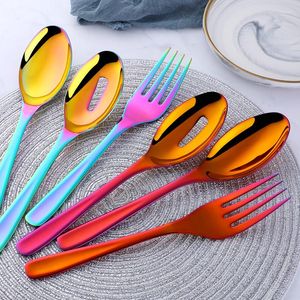 Juego de cubiertos, 3 piezas, colorido, dorado, de acero inoxidable, gran ensalada, cuchara para servir, tenedor, Spork, colador, cucharas, juego de utensilios de cocina, vajilla