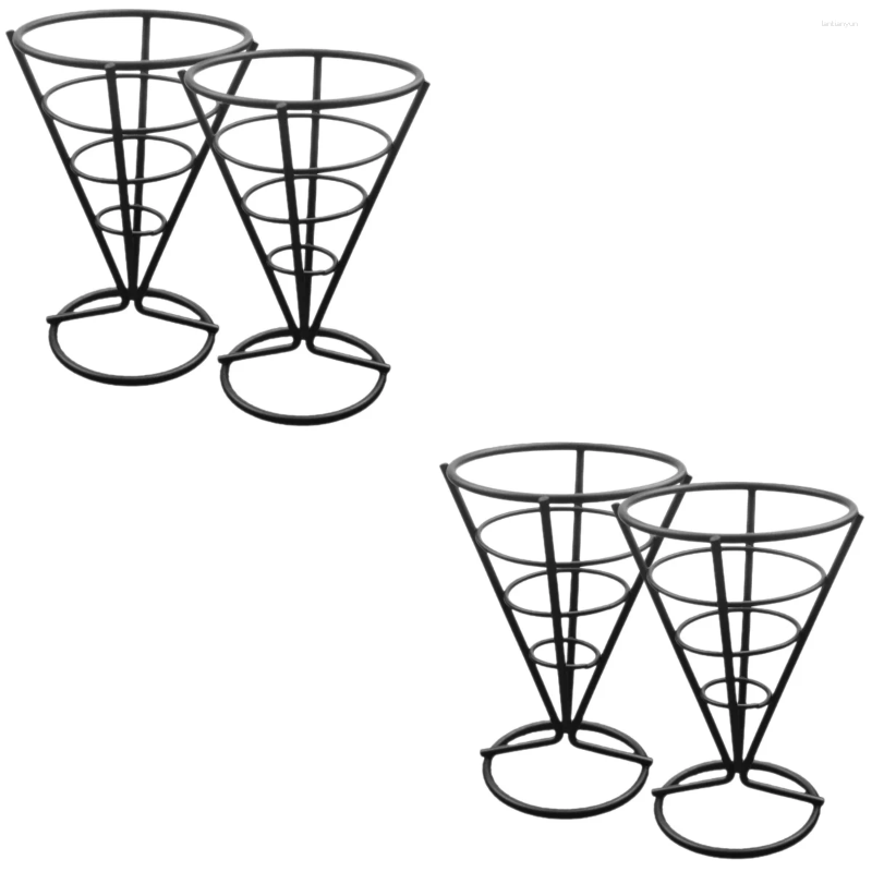 Flatware Sets 4 Pcs French Fry Stands Cone Metal Wire Snack Basket Appetizer Serving Racks