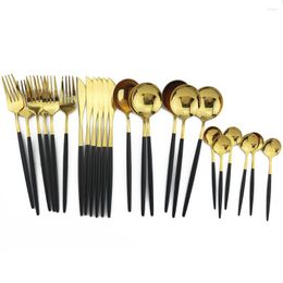 Flatware sets 40 stcs/10set zwart servies set 18/10 roestvrijstalen bestek keuken spiegel goud eetwaren mes vork lepel diner