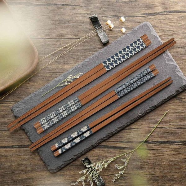 Couverts Ensembles 5 Paires Baguettes En Bambou Naturel Réutilisable Classique Japonais Style Chop Sticks Cadeau Passe Au Lave-Vaisselle 8,8 Pouces