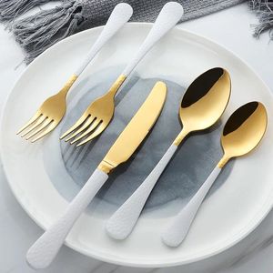 Ensembles de couverts 5 pièces/ensemble ensemble de couverts en or blanc vaisselle en acier inoxydable cuillère à soupe en métal fourchette à Dessert couteaux Kits goutte
