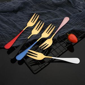 Ensembles de couverts 6 / 12pcs Fruit Forks Mirror en acier inoxydable Dessert Dingel de thé coloré Set El Party Restaurant Supplies