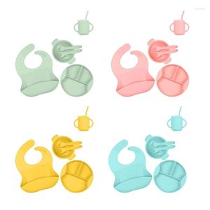 Bestek Sets 6 Stuks Voeden Servies Set Vork En Lepel Eten Baby Supplementen Zuignap Kom Kinderen Siliconen Plaat