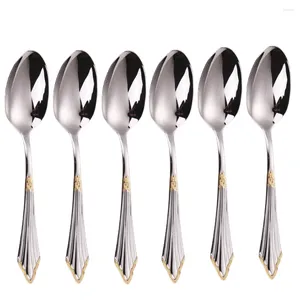 Flatware sets 6-delige diner lepel set goud vergulde tafel roestvrij staal 18-10 bestek spiegel gepolijste vaatwasser veilig