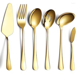 Flatware sets 6-delige serveerset roestvrijstalen stalen zilverwerktjes server sleuf lepel vork boter messen soep pollepel