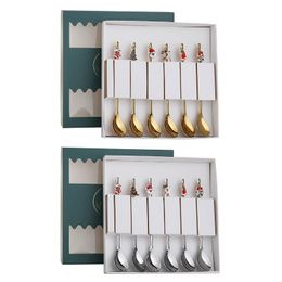 Juegos de cubiertos 6 uds cucharas navideñas con caja de embalaje de regalo pastel de postre de café H58CFlatware