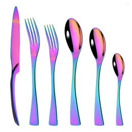 Flatware sets 6 stks glanzende polijsten spiegel kleurrijk bestek servies set 304 roestvrij staal serviesgraad groothandel