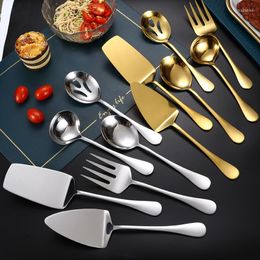 Flatware sets 6pcs roestvrijstalen catering serveergerei ingesteld voor feestbuffet diner lepel vork schept cake server spiegel afwerking