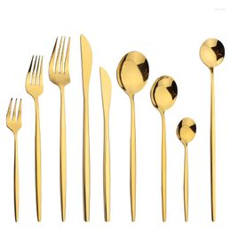 Flatware stelt een Joyous 6pcs gouden bestek set mes dessert vork lepel lepel ijsthee dinerwerk roestvrijstalen tafelgerei feest keuken