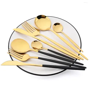 Ensemble de couverts en or noir miroir miroir en acier inoxydable pour une vaisselle à fourchette à fourchette à la cuillère à la cuillère de cuisine occidentale Western Kitchen