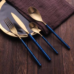 Couverts Ensembles Couverts en or bleu Ensemble de vaisselle Kit de vaisselle 304 Cuisine en acier inoxydable Drop Ship Fourchette Cuillère Couteau