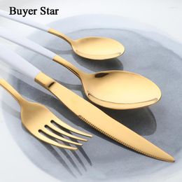 Flatware sets koper Star 16-48 stks stijlvol witte handgreep en goud roestvrijstalen bestek service voor 4 inclusief vork lepelmes
