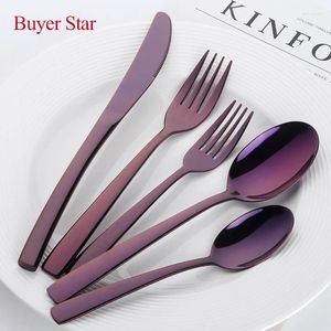 Ensembles de couverts Acheteur Star 20 pcs/lot violet ensemble de couverts en acier inoxydable couteau occidental fourchette cuillère Kit métal cuisine vaisselle service