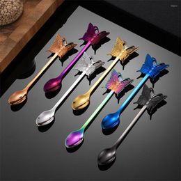 Flatware sets koffie lepels theelepels behandeld dessert creatieve vlindervorm 304 roestvrijstalen fruitsalade vork smart mooi