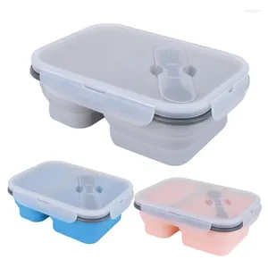 Couverts Ensembles Boîte à déjeuner pliable Deux grilles en silicone Grande portion Récipient de stockage réutilisable Micro-ondes Lave-vaisselle