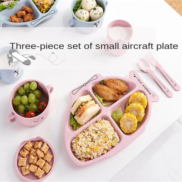 Conjuntos de cubiertos Plato creativo Forma de avión Juego de cena Tenedor Cuchara Separación para niños Accesorios de cocina Platos