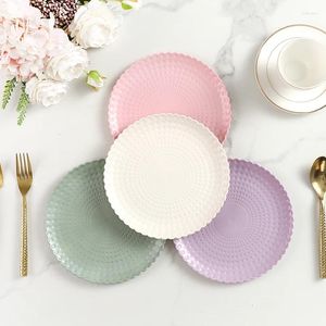 Couverts ensembles personnalisé couleur unie antidérapant violet PP matériel rond en plastique dîner vert plaque de chargeur pour la décoration de mariage