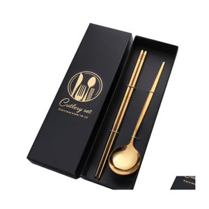 Couverts Ensembles Couverts Cuillères Coffret Cadeau En Acier Inoxydable Brillant Miroir Portugais Titane Deux Pièces Ensemble Cuillère Et Baguettes Costume Drop D Otsnm