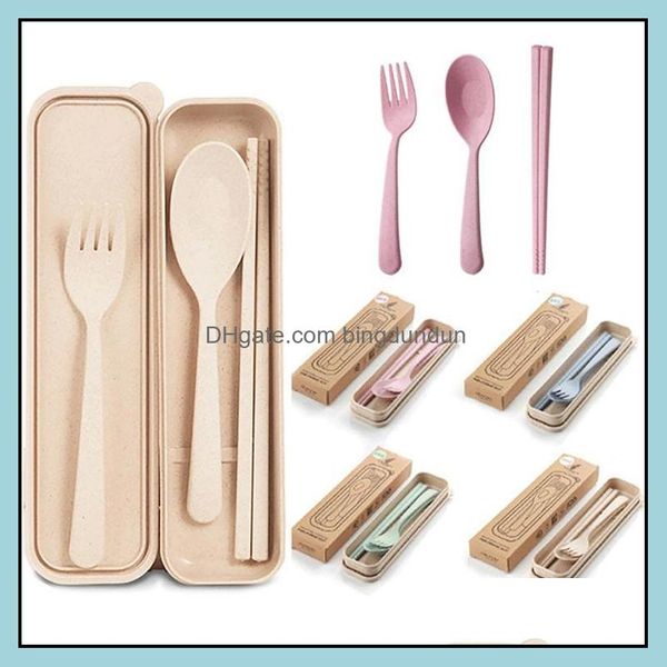 Ensembles de couverts Exquis Health Environmental Blé Platycodon St Ensemble de couverts Portable Cam Vaisselle Cuillère Fourchette Baguettes Camp Kitch Otte4