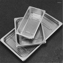 Flatware sets gn pan mesh netto bbq roestvrij stalen bassin olierek filter rechthoekige plaat frituren mand bakschud