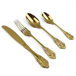 Flatware sets Gold Dinnerware 304 roestvrij staal servies set mes vork lepel zilverwerk spiegel rose god keuken bestek