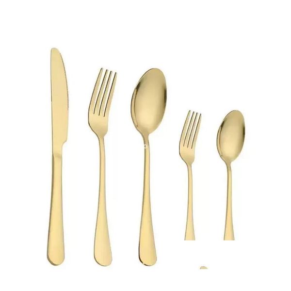 Conjuntos de cubiertos Gold Sier Acero inoxidable Grado alimenticio Sierware Cubiertos Set Utensilios Incluyen Cuchillo Tenedor Cuchara Cucharadita Venta al por mayor Drop del Dhtq3