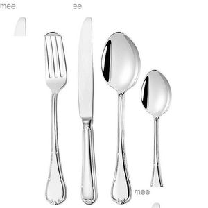 Flatware Sets High Quality Shiny Dinnerware Set 18/10 Stainless Steel Mirror Sier Cutlery 304 For 6Drop Ship Q230828 Drop Delivery Hom Dhhuu