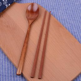 Flatware sets Japanse houten eetstokjes en lepel servies set met stoffen tas bruiloft gunsten feestgeschenken lx7877