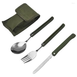 Conjuntos de cubiertos Jaswehome 4pcs/set portátil plegable cubiertos 420 cuchillo de acero inoxidable bolsas oxford bolsas al aire libre acampado