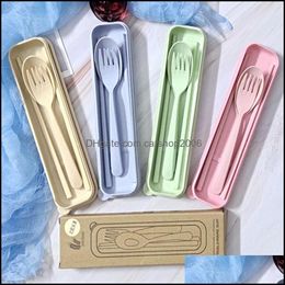 Flatware sets keuken eetbar huizen tuin gezonde milieu tarwe stekel set draagbaar tafelgerei lepel lepel chopsticks keuken