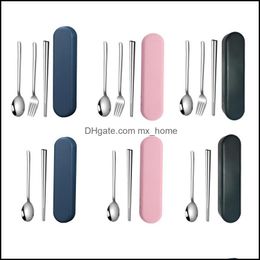 Flatware sets keuken eetbar huizen tuingerei ingesteld met case herbruikbare lunchaccessoires roestvrij s dhzt5