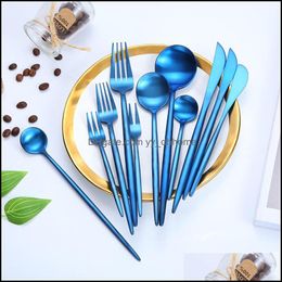 Flatware sets keuken eetbar huizen tuin blauw bestek lepel mes mes vork sierware roestvrij staal servies servies delicy drop levering 20